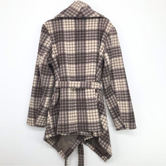 Maurices Brown Cream Plaid Drape Wrap Jacket NEW - Picture 6 of 16